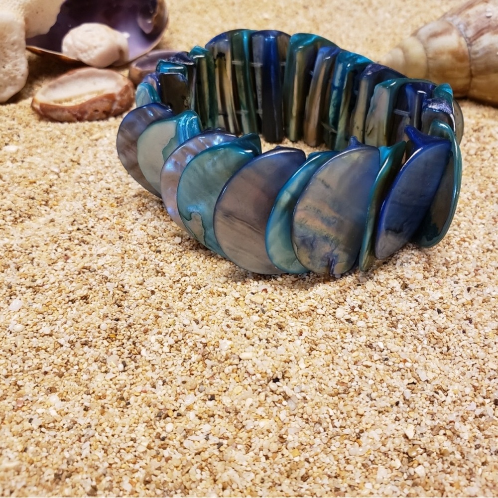 Seashell Stretchy Bracelet, Blue & Brown